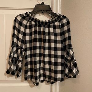 Girls flannel print off the shoulder shirt